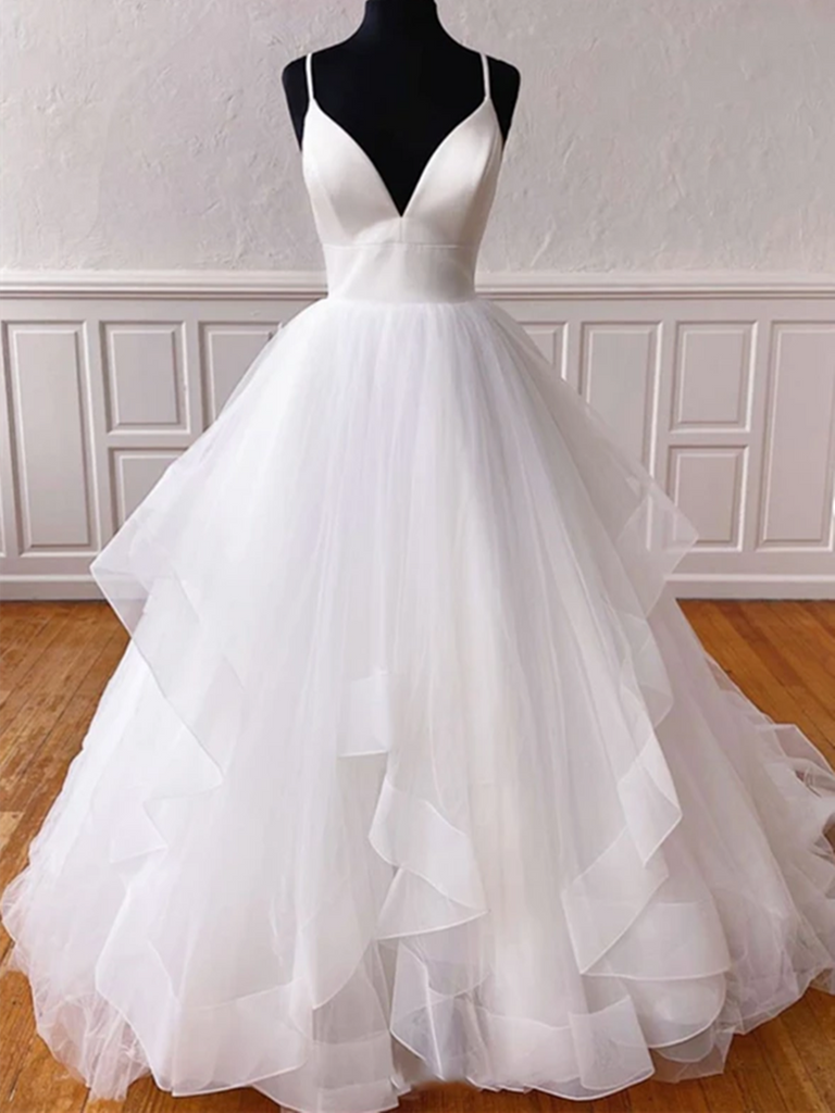white tulle prom dress