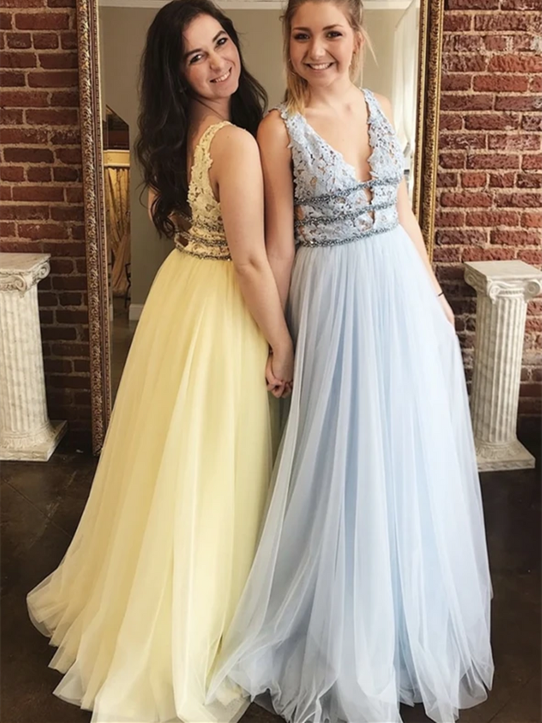 yellow and blue prom dresses