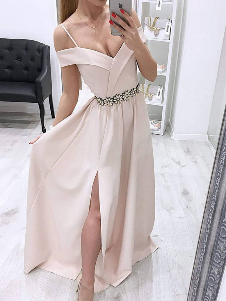 Unique Off Shoulder Long Prom Dress With Side Split Off The Shoulder Morievent 3629