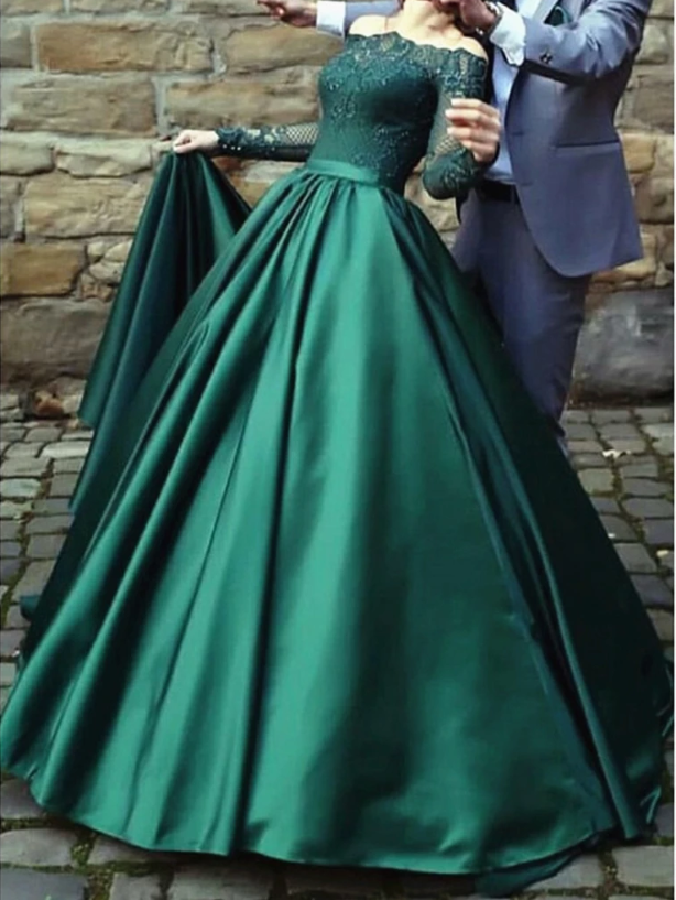 green long sleeve evening dress