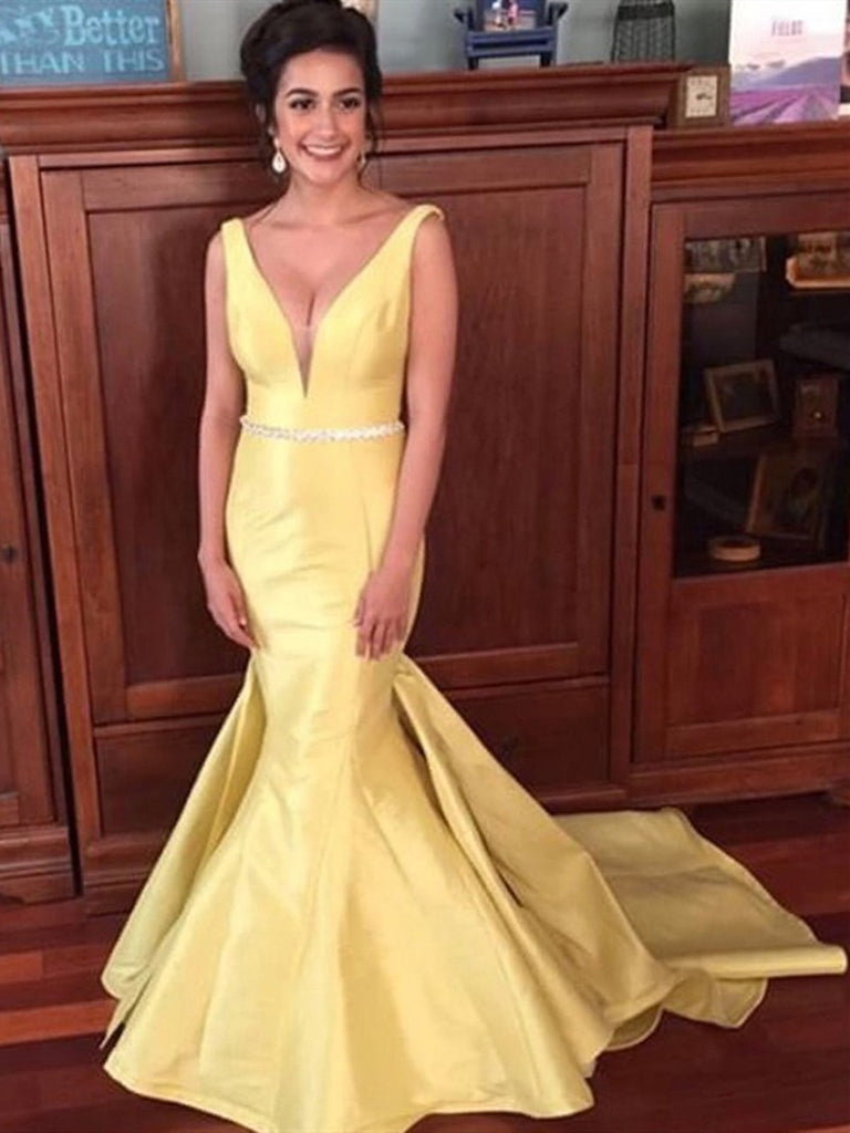 yellow mermaid prom dress