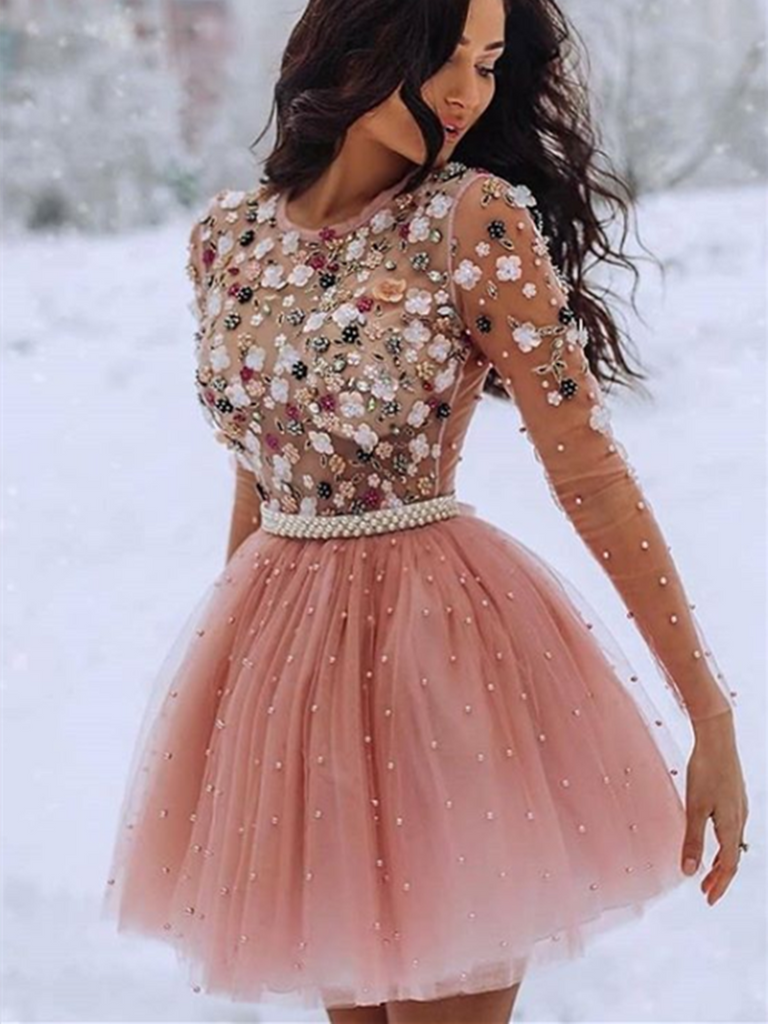 Blush Pink Short Prom Dresses 3D 