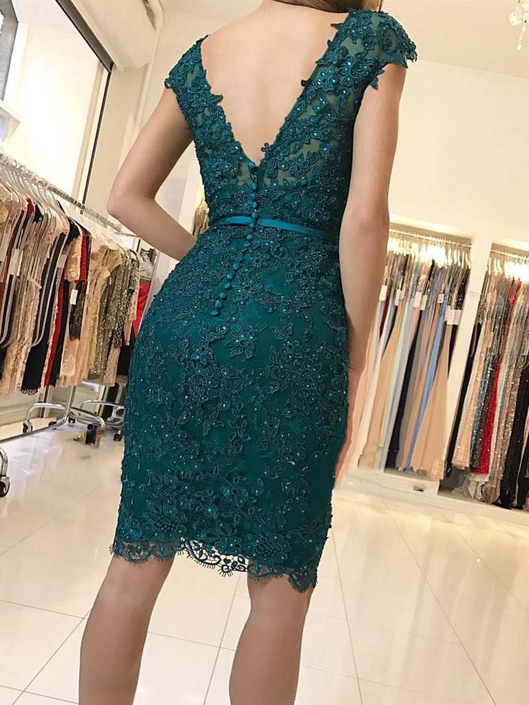 emerald green short prom dress