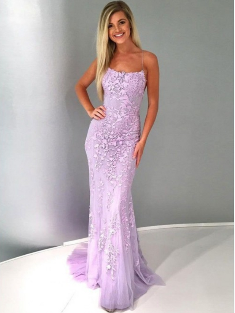 purple lace prom dress