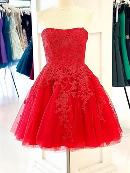Red New 2021 Lace Short Prom Dresses Homecoming Dresses , Short Red La ...