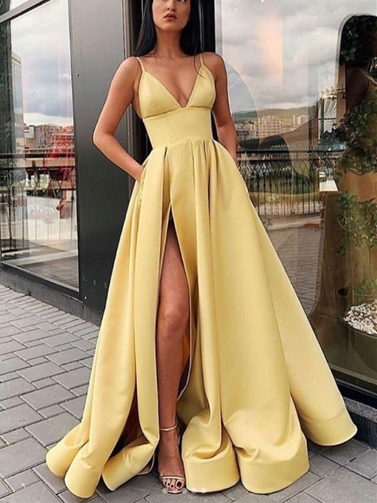 long yellow evening dress