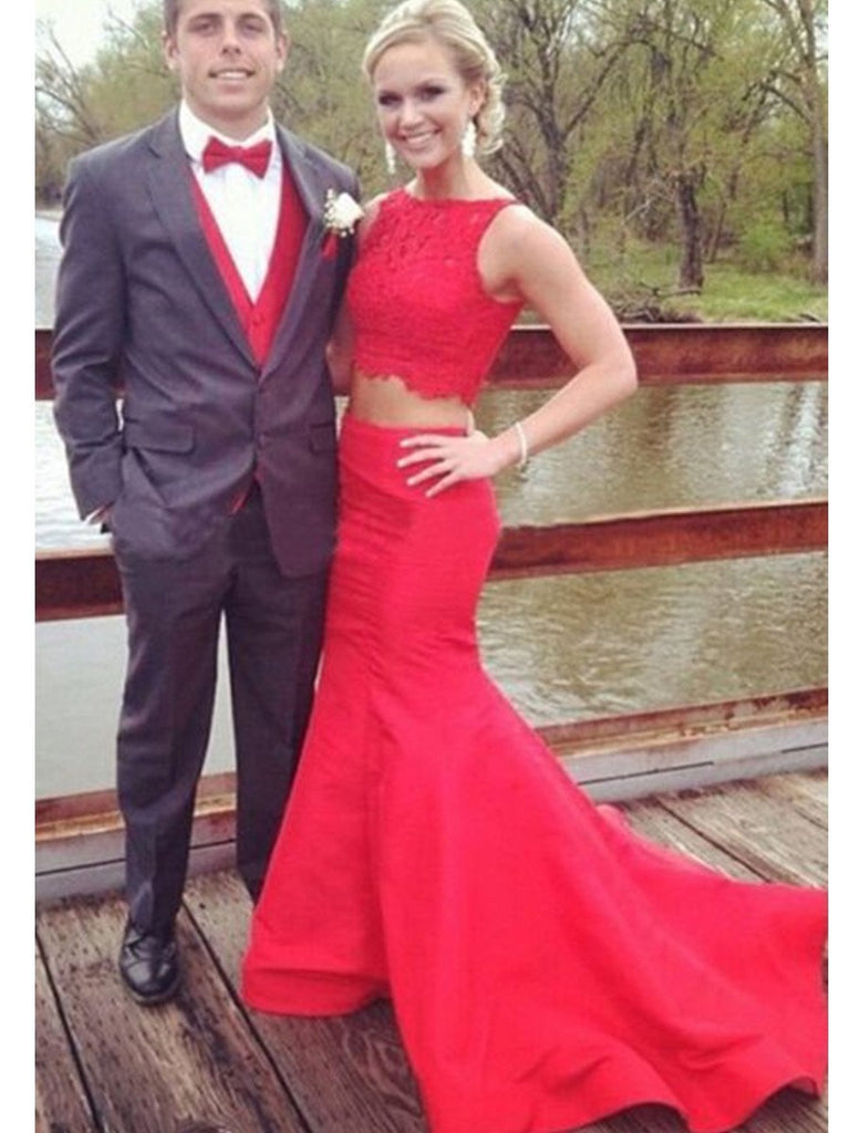 red prom dress with grey tux