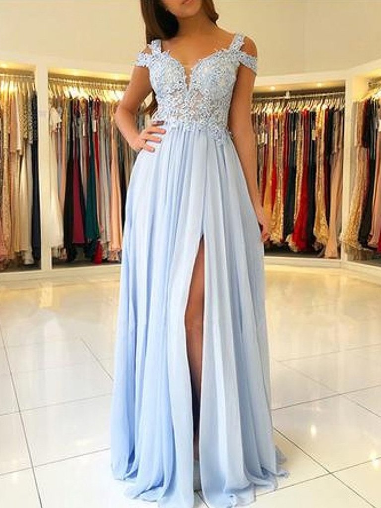 light blue lace long dress