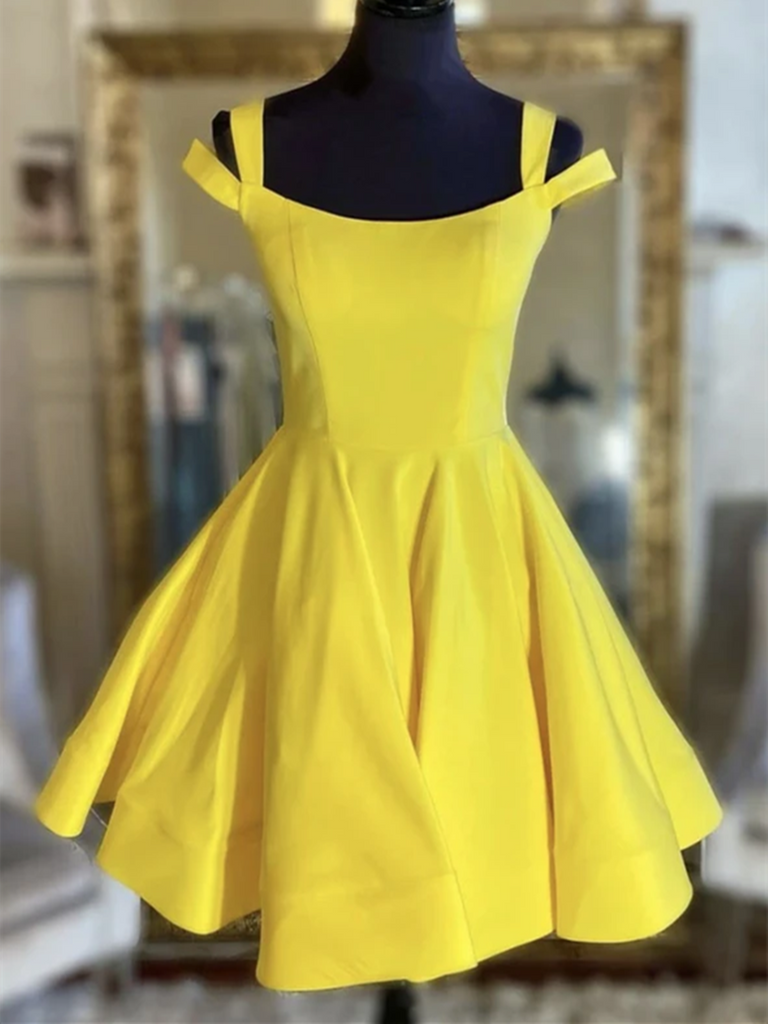 A-line Yellow Satin Short Prom Dress Homecoming Dress Short Prom Dresses  PG113