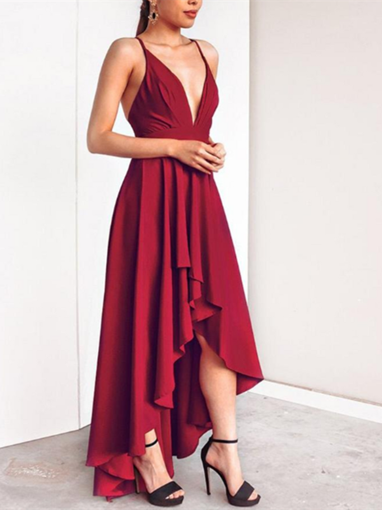 maroon high low dress