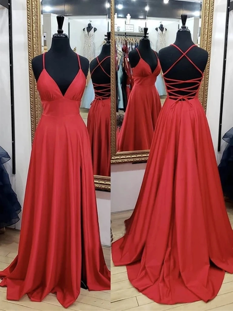 red open back prom dress