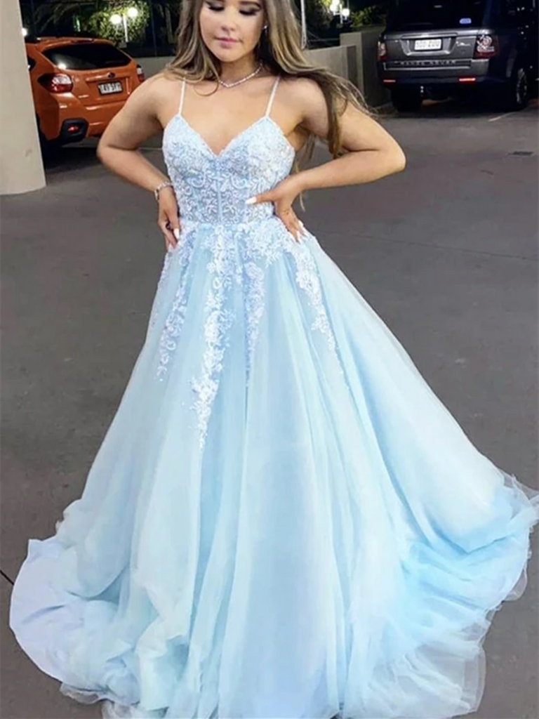 JVN07637  Light Blue Floral Embellished Tulle prom Ballgown