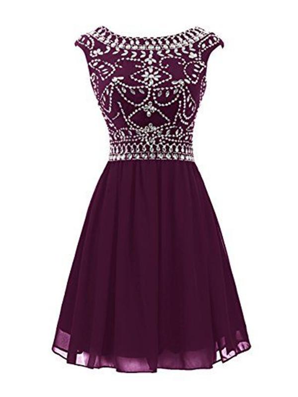 Custom Made A Line Round Neck Purple Short Prom Dresses, Short Graduat ...