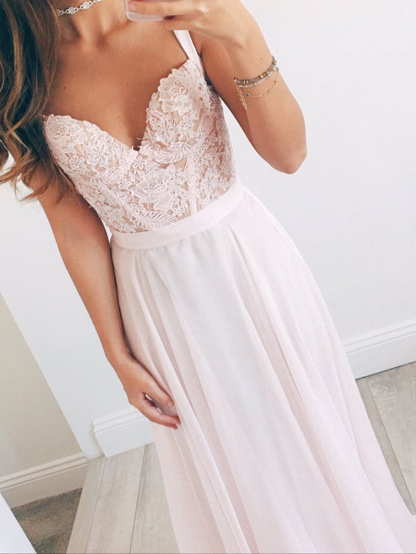 baby pink lace prom dress