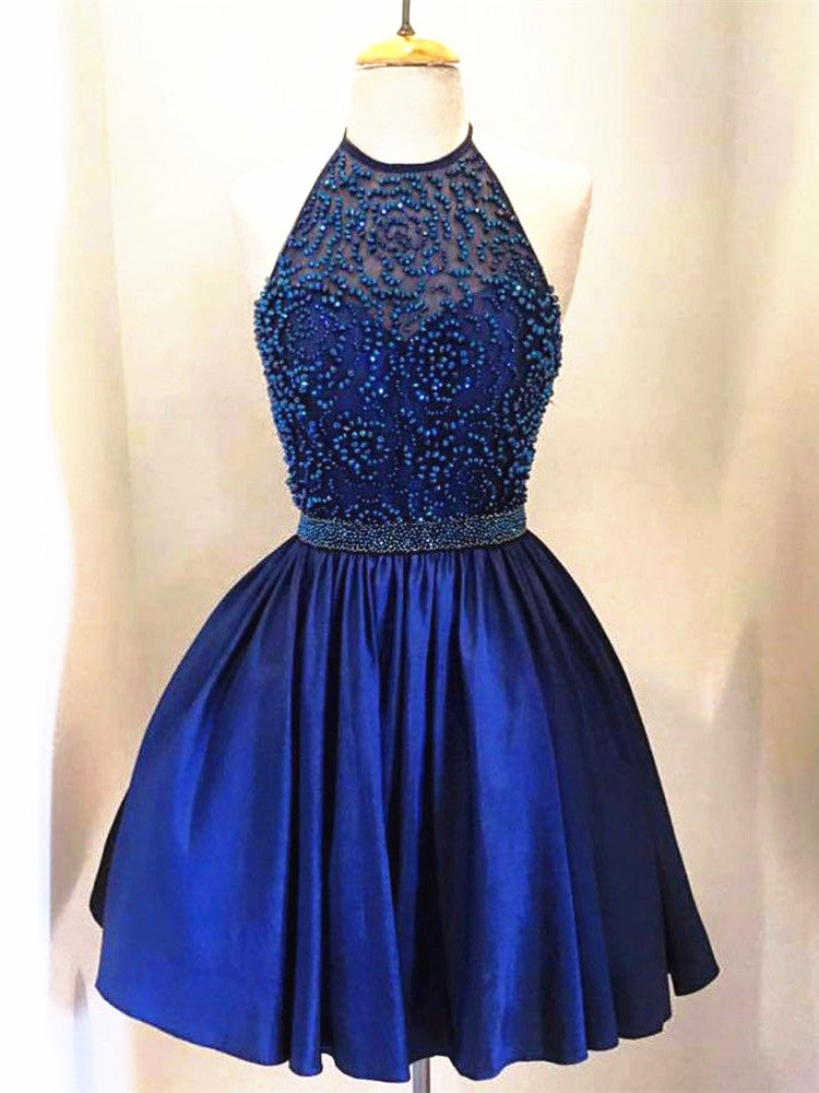 short blue grad dresses