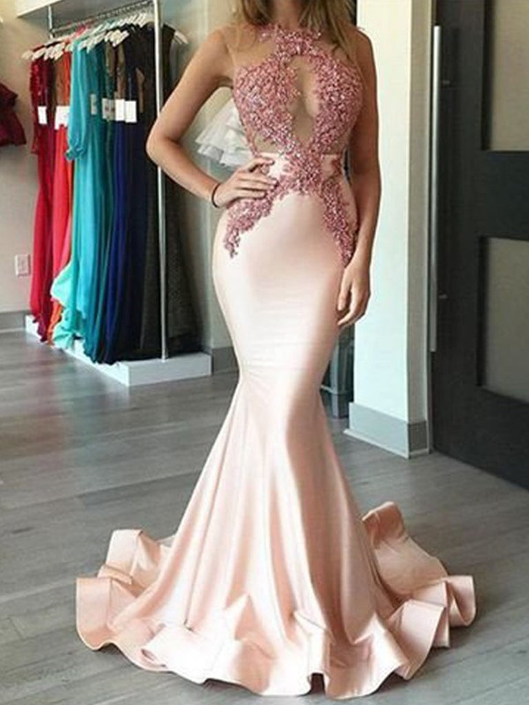 mermaid sleeveless prom dress