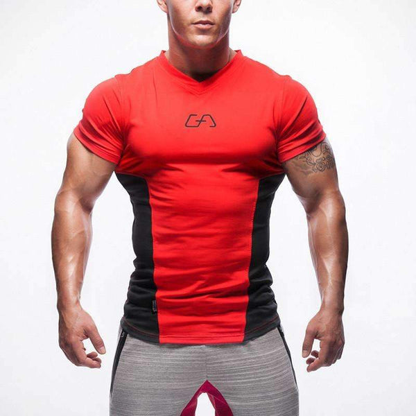 red gym shirt