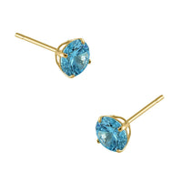 .92 ct Solid 14K Yellow Gold 5mm Round Cut Blue Topaz CZ Earrings