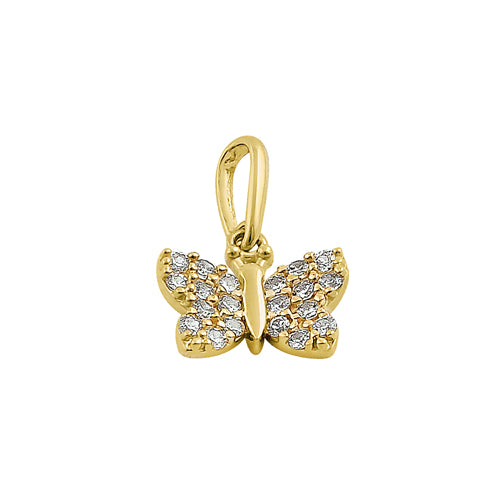 Solid 14K Yellow Gold Wild Butterfly CZ Pendant