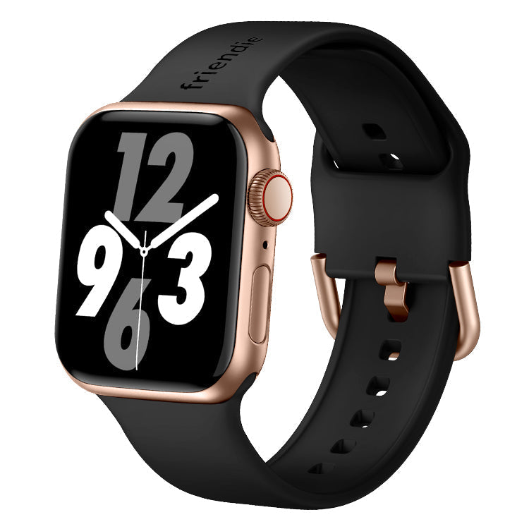 Silicone Band in Black with Gold Modern Buckle - The Byron - Compatible with Apple Watch 42mm to 45mm