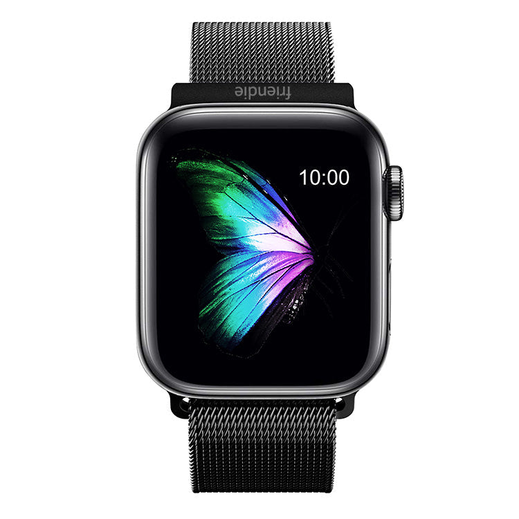 Stainless Steel Link Woven Mesh Infinite Loop Band - The Melbourne in Black - Compatible with Apple Watch Size 42mm to 45mm