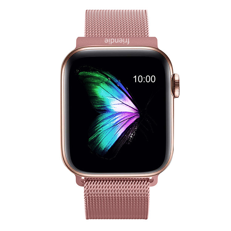 Stainless Steel Link Woven Mesh Infinite Loop Band - The Melbourne in Rose Gold - Compatible with Apple Watch Size 42mm to 45mm