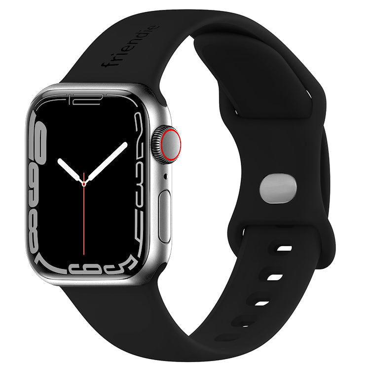 Silicone Sports Band Black with Silver Pin - The Noosa - Compatible with Apple Watch Size 42mm to 45mm