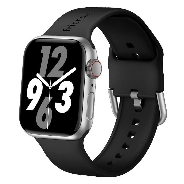 Silicone Band in Black with Silver Modern Buckle - The Byron - Compatible with Apple Watch Size 42mm to 45mm