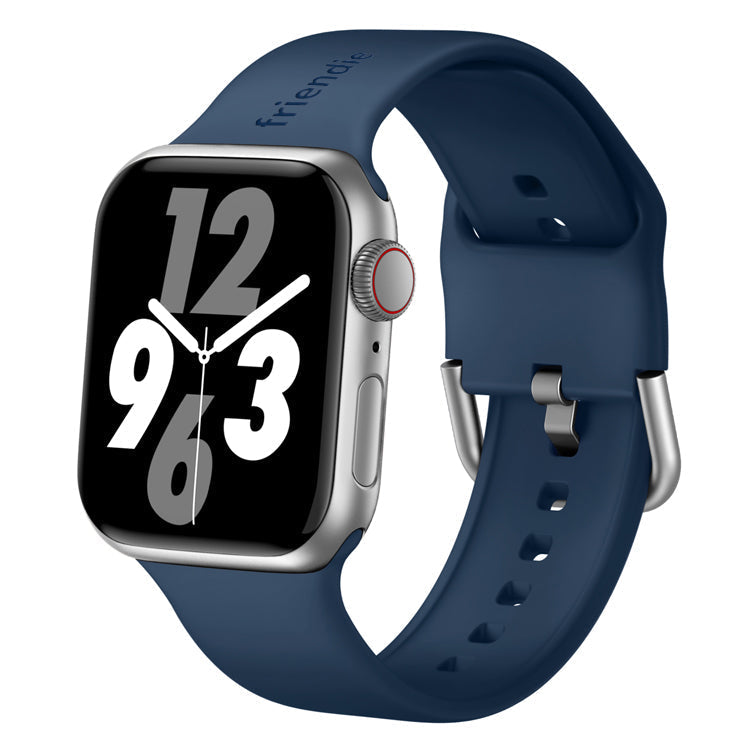 Silicone Band in Navy Blue with Silver Modern Buckle - The Byron - Compatible with Apple Watch Size 42mm to 45mm