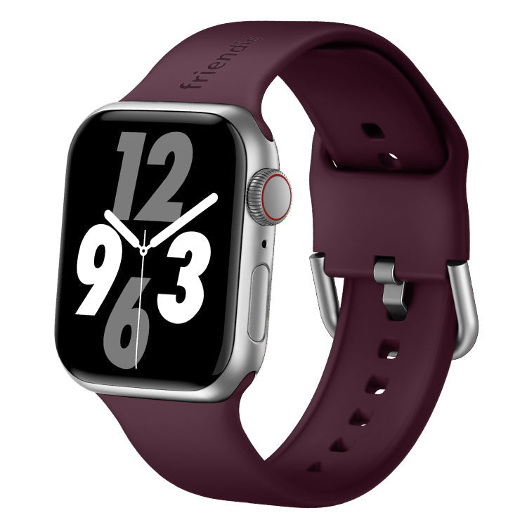 Silicone Band in Burgundy with Silver Modern Buckle - The Byron - Compatible with Apple Watch Size 42mm to 45mm