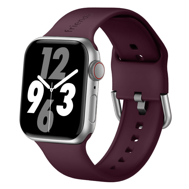 Silicone Band in Burgundy with Silver Modern Buckle - The Byron - Compatible with Apple Watch Size 38mm to 41mm