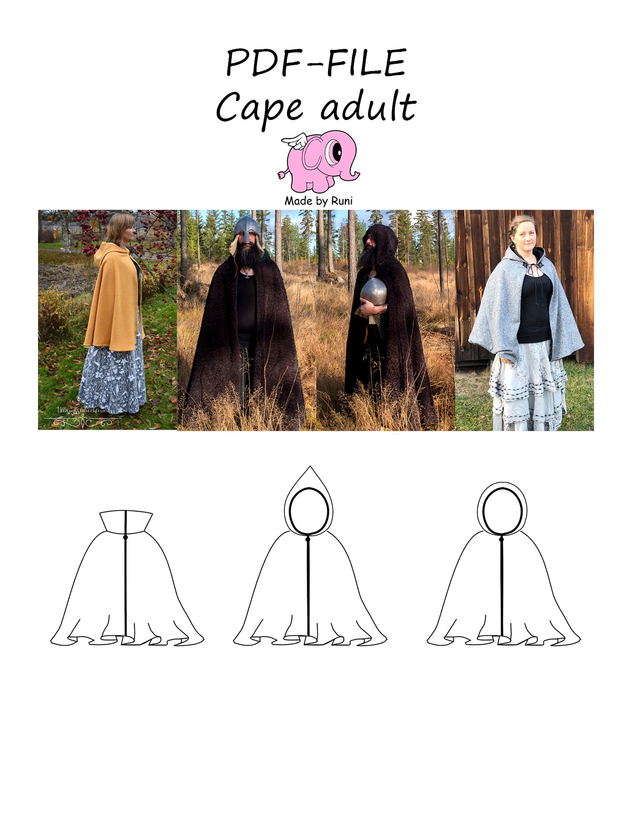 PDF-mønster/pattern: Cape adult – Made by Runi