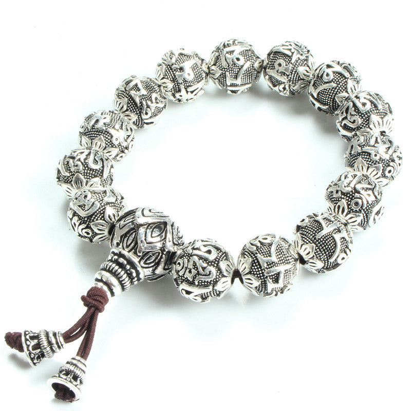 Six Words Mantra OM MANI PADME HUM - Silver Bracelet - aleph-zero