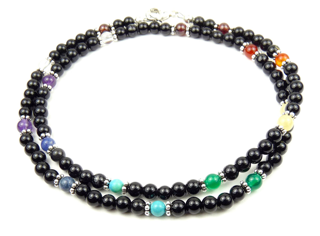 4MM Men's 7 Chakra Necklace, Black Onyx Choker Necklace, Crystal ...