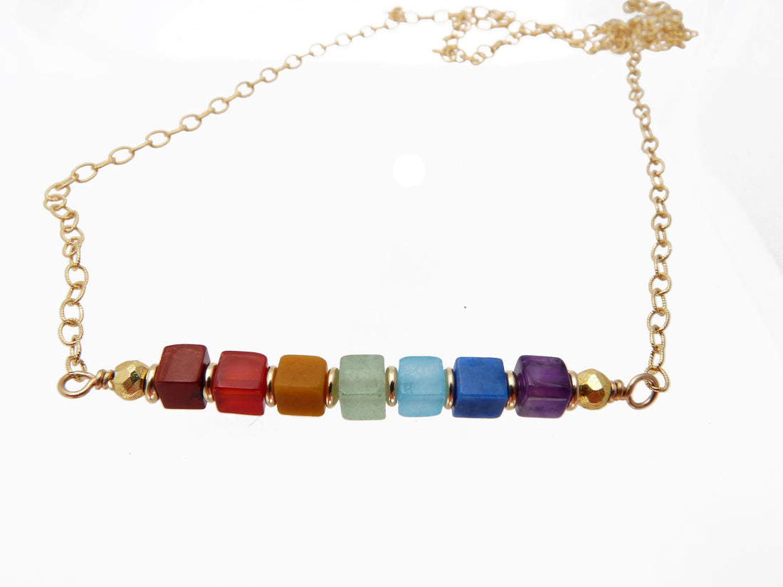 Reiki Chakra Gold Necklace Seven Healing Gemstone Beads –