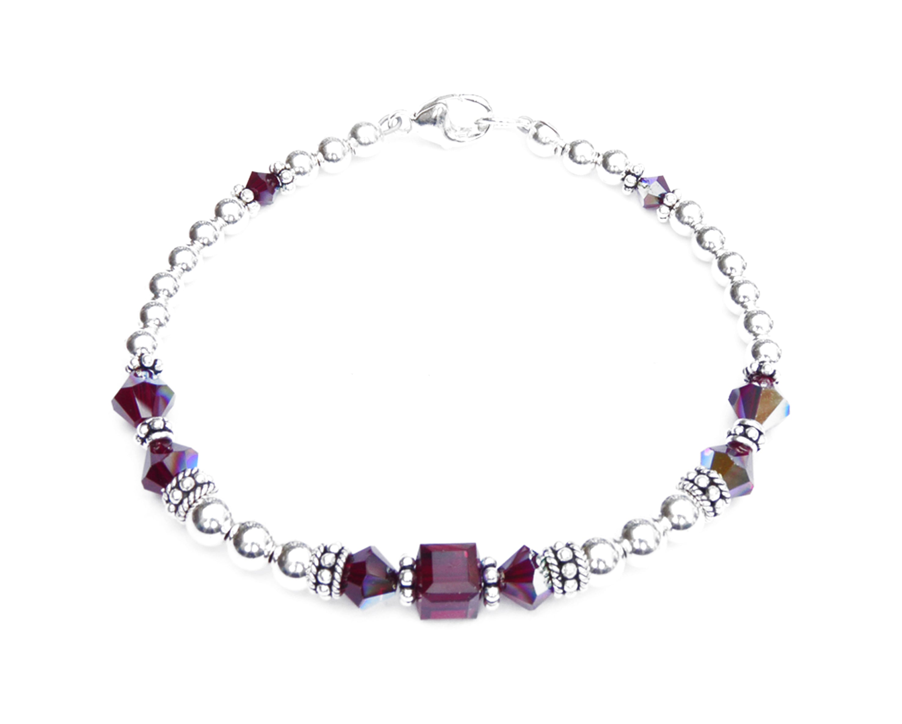 Garnet Bracelets, January Birthstone Bracelets, Handmade Silver Red Sw