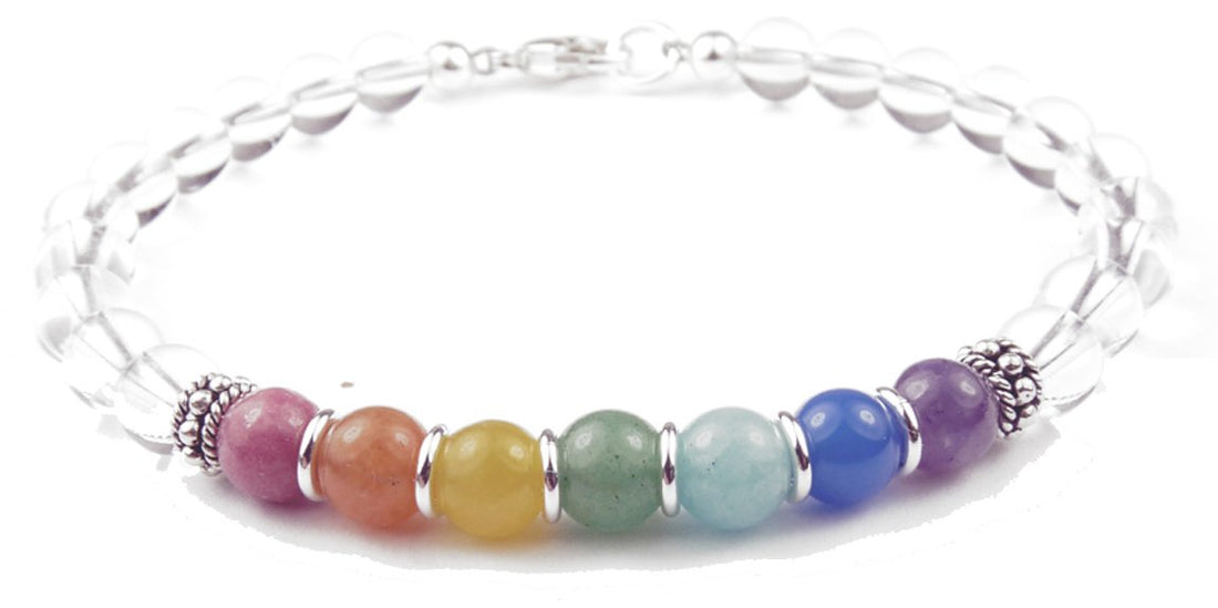 Seven Chakra Bracelet with White Agate Beads – MADE Art Boutique