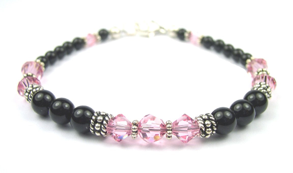 Black Pearl Jewelry: Bracelets w/ Simulated  Pink Tourmaline Accents in Swarovski Crystal Birthstone Colors