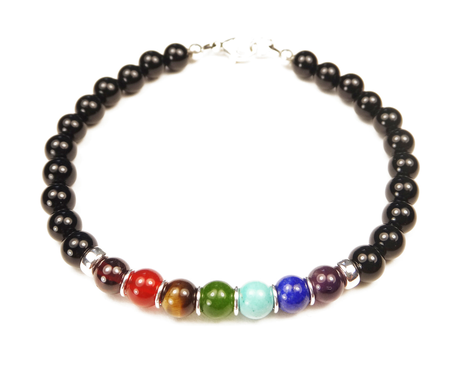 Authentic Chakra Bracelet, Unisex Gemstone Inspirational Yoga Prayer M