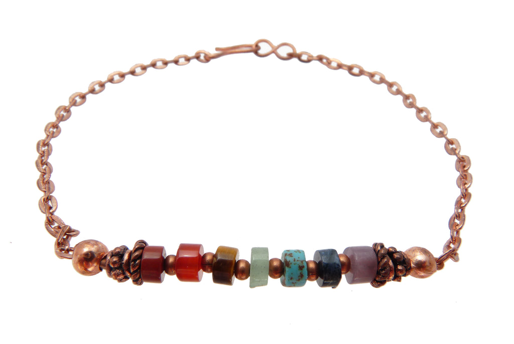 Minimalist Chakra Bracelet, Copper Bracelet,  Gemstone Healing Crystal Intention Jewelry B7029