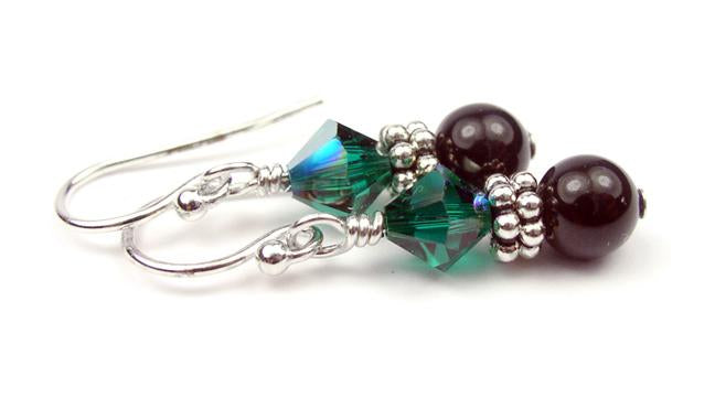 Silver Black Pearl and Crystal Earrings 