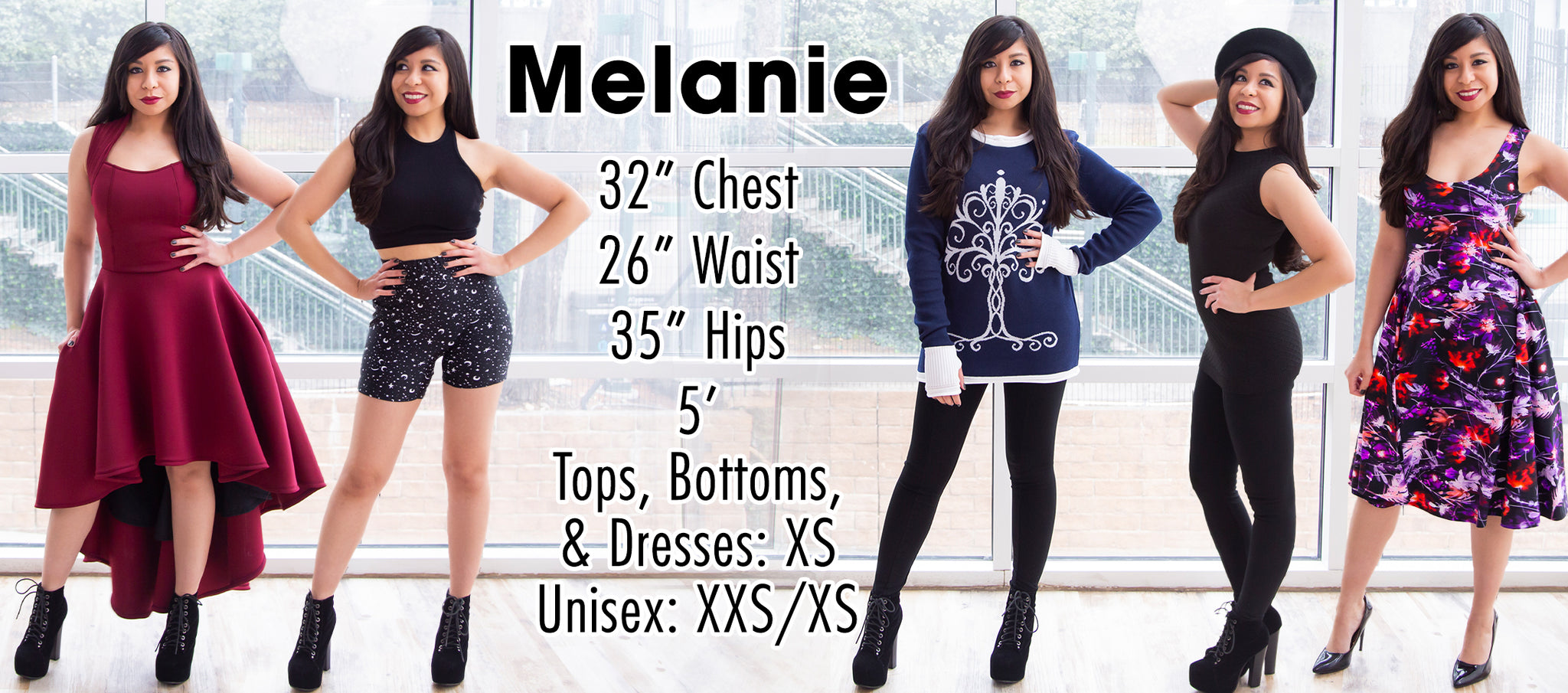 Melanie - 32" Chest 26" Waist 35" Hips 5' - Tops, Bottoms, and Dresses: XS Unisex: XXS/XS