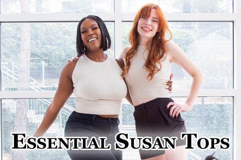 Essential Susan Tops - This collection features our models wearing our many different colors of Susan Tops, sleeveless knit crop tops with high necks.