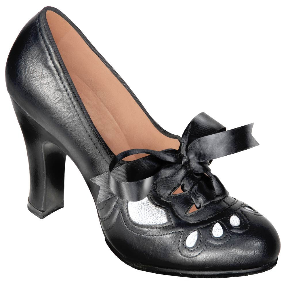 Aris Allen Women S 1930s Black And Silver Lace Up Burlesque Shoes Clo