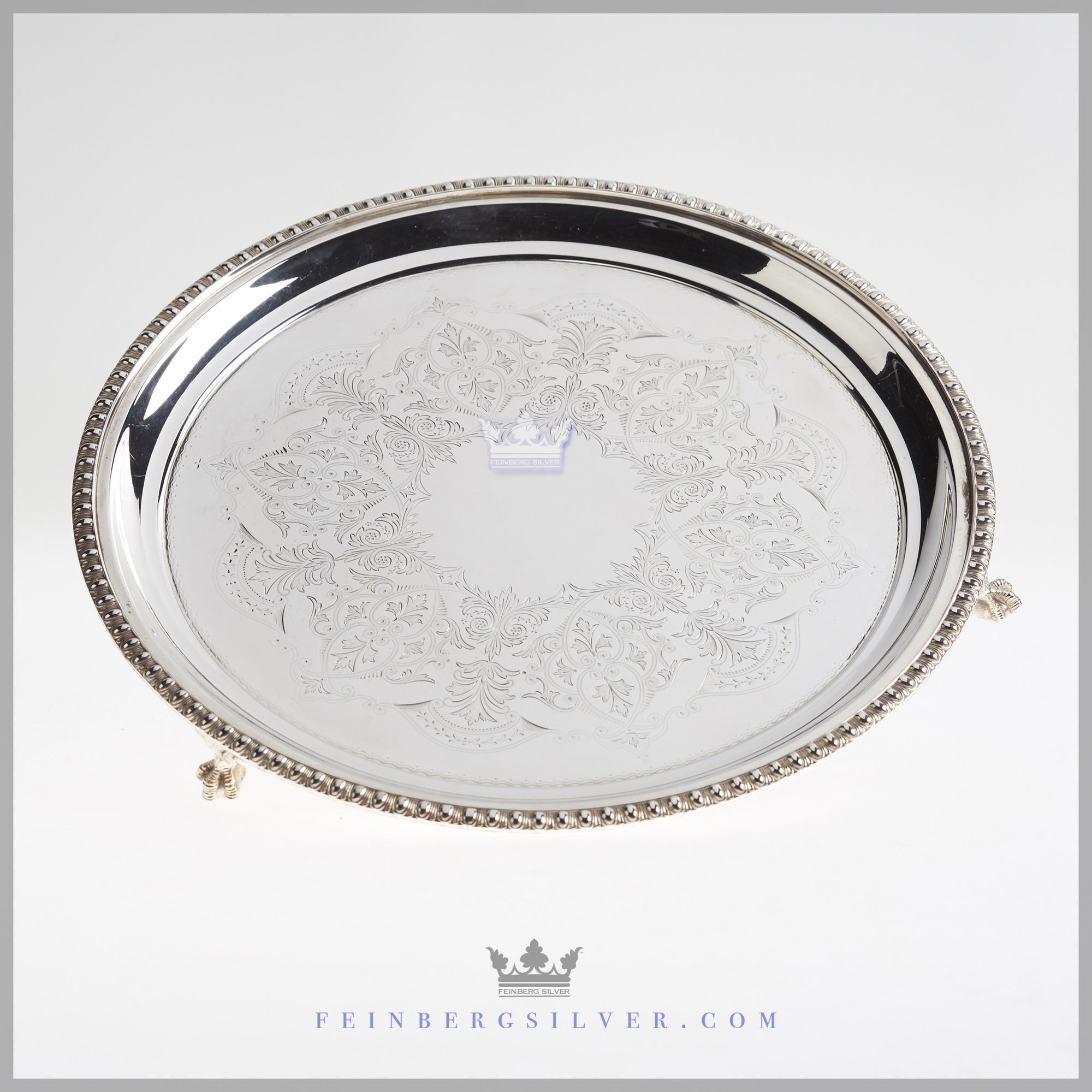 English Silver 12 Salver Tray Hand Engraved C 1875 Goldsmith And Silversmiths - 