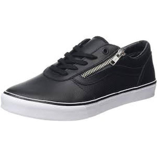 leather black and white vans