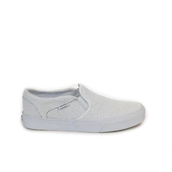 vans perforated leather slip on white