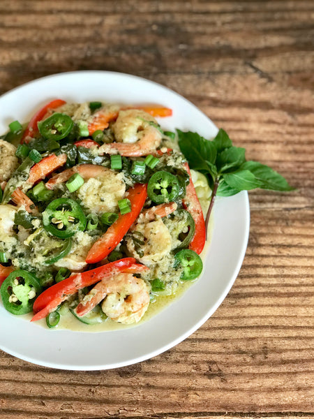 10-minute Green Thai Curry Shrimp & Zoodles featuring Yai's Thai Green Coconut Curry