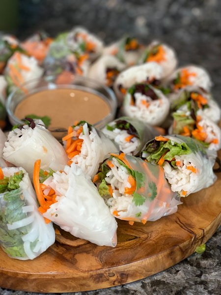 spring rolls with yai's thai almond sauce
