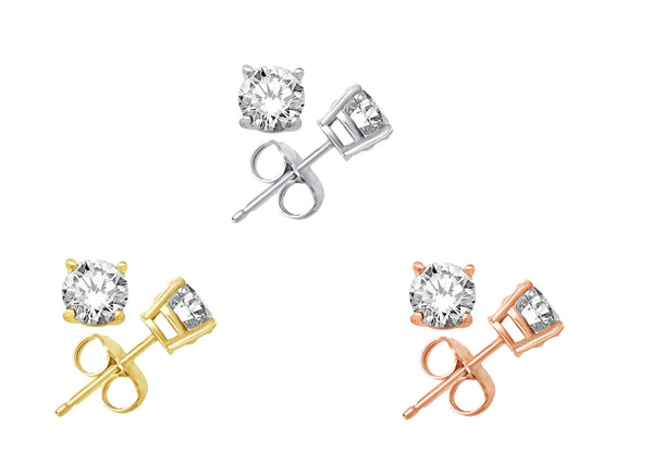 Sterling Silver Studs with D Color Internally Flawless Round CZ in 3 Colors